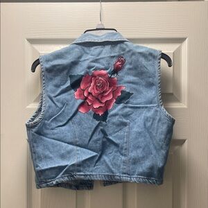 Tickets Denim Vest with Rose Embroidery